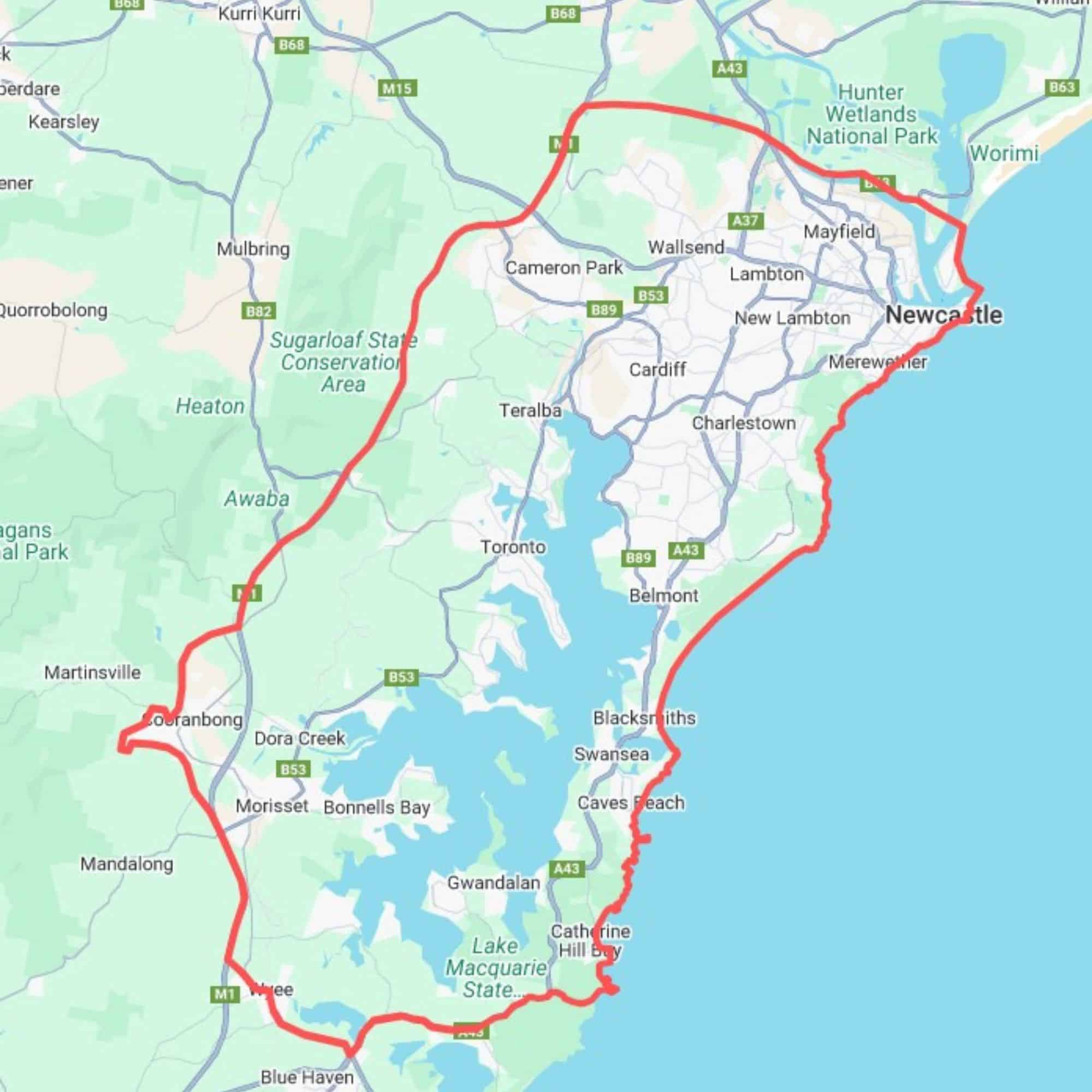 Google Map of Newcastle and Lake Macquarie